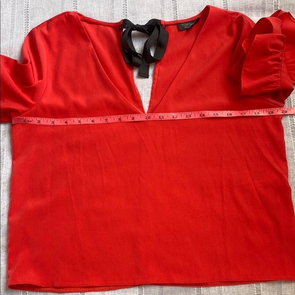 Top Shop Vibrant Red Blouse with Bell Sleeves and Ruffled Details - Picture 12 of 13